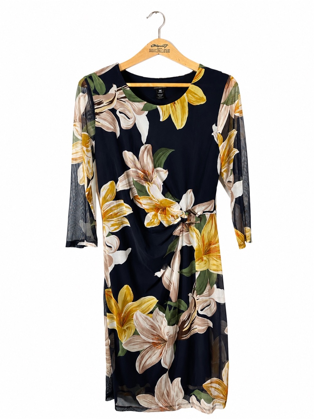 Kate & Lily Navy Yellow Floral Tie-Waist Midi Dress Plus Size 14W Autumn Wedding